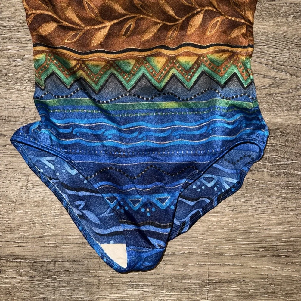 Sirena Vintage One Piece Women's Swimsuit Pattern Printed Colorful Size 12